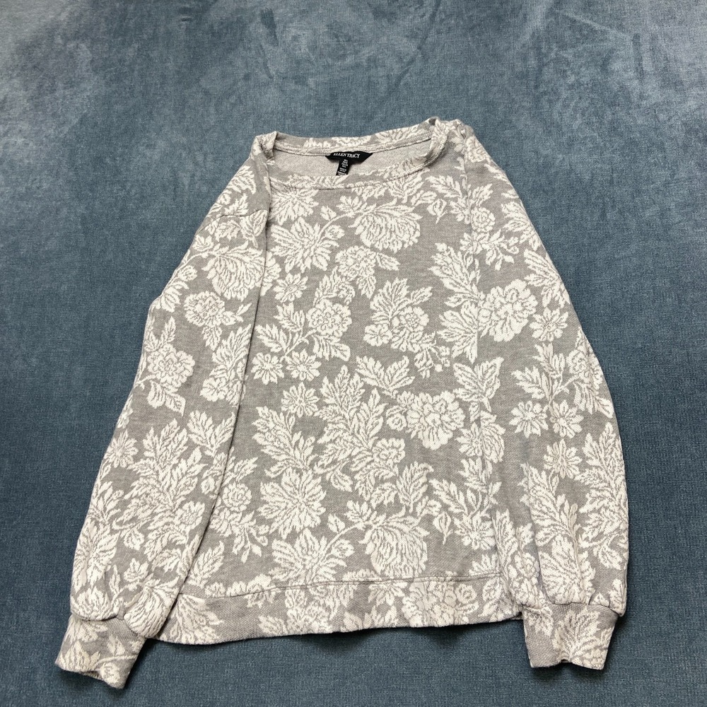 Ellen Tracy Sweatshirt Womens Large White Gray Crew Neck Floral Winter Warm